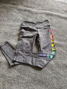 VSX Gray Leggings with Rainbow Lettering and Color Blocks